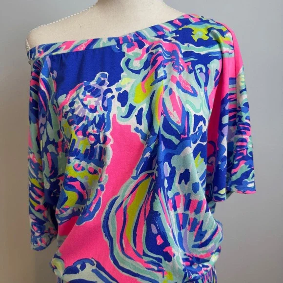 Lilly Pulitzer Lowe Dress M Colorful Print Stretch Preppy Coastal Resortwear - Picture 3 of 14